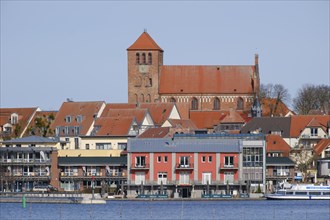 Town view with town harbour on Lake Mueritz, St. Georgen Church, Waren, Mueritz, Mecklenburg Lake