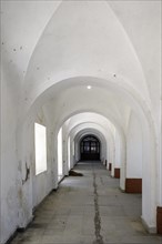Arcades of the former school in the ghost town of Eleousa, Lost Place, Rhodes, Dodecanese, Greek