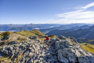 Mountaineer on a hiking trail, Carnic Main Ridge, Carnic High Trail, Carnic Alps, Carinthia,