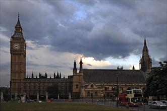 Big Ben and parts of Westminster Hall at dusk, Bridge Street, SW1, london, England, United Kingdom,