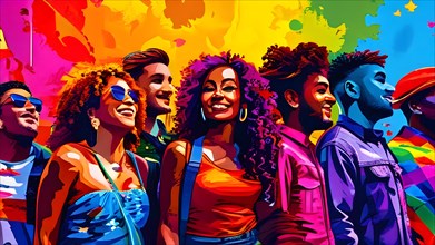 AI generated illustration of diverse individuals from the lgbt community in solidarity in pop art