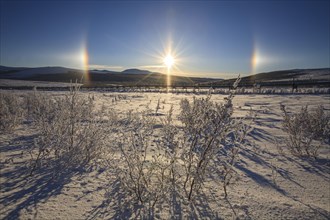 Halo effect, sun dogs, arctic phenomenon, Dalton Highway, Alaska, USA, North America