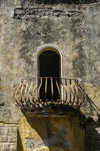 Ruins in the ghost town of Eleousa, balcony, lost place, Rhodes, Dodecanese, Greek island, Greece,