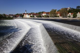 Historic old town centre of Landsberg am Lech, in front of the Lech weir, Upper Bavaria, Bavaria,