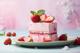 Strawberry cake on plate. KI generiert, generiert, AI generated