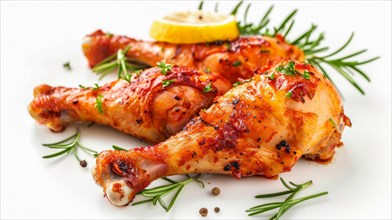 Roasted chicken drumsticks with lemon and rosemary, AI generated