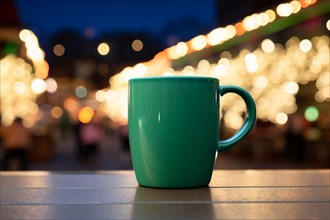 Green mug at christmas market, AI generated