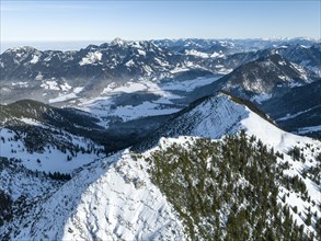 Pre-Alps in winter with snow, Mangfall mountains, Bavarian Pre-Alps, Bavaria, Tyrol, Germany,