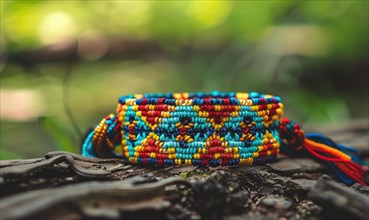 A beaded friendship bracelet with intricate knotting patterns AI generated