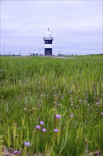 Black and white lighthouse near the North Sea resort of Wremen, called 'Kleiner Preusse' in the