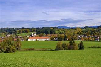Steingaden Monastery, from the Panorama Trail, Upper Bavaria. Bavaria, Germany, Europe