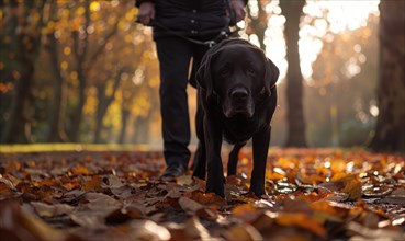 A guide dog leading its owner confidently across a busy city street AI generated