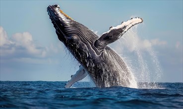 A humpback whale breaching the surface of the ocean AI generated