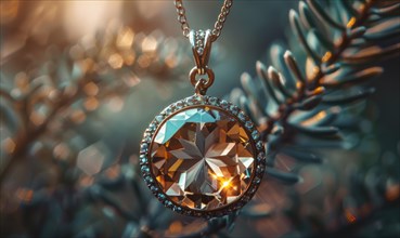 A pendant necklace showcasing a shimmering topaz gemstone AI generated