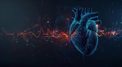 Hearth health cardiology concept with display that shows science research for heart diseases, AI