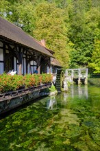 Hammerschmiede, mill, Blautopfhaus, at the Blautopf, Blaubeuren, Swabian Alb, Baden-Wuerttemberg,