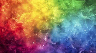 A colorful background featuring the rainbow colors of the LGBT flag, composed of various shapes and