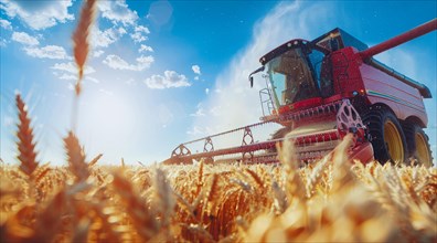 Combine harvester. collecting harvest of rye and wheat, Agriculture grain farming concept, AI