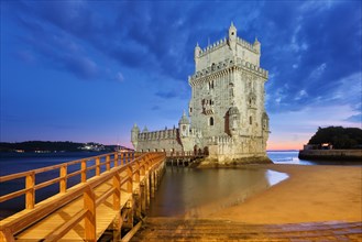 Belem Tower or Tower of St Vincent, famous tourist landmark of Lisboa and tourism attraction, on