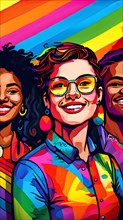 AI generated illustration of diverse individuals from the lgbt community in solidarity in pop art