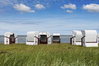 Beach chairs, Harlesiel, Carolinensiel, East Frisia, Lower Saxony, Germany, Europe