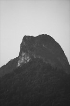 Close-up of a lonely mountain peak in monochromatic texture. Surat Thani, Thailand, Asia