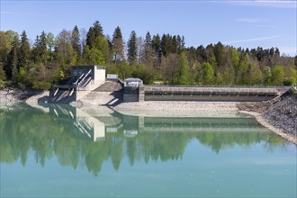 Lech barrage at Forggensee, Lech, power station, head reservoir, flood protection, flood