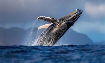 A humpback whale breaching the surface of the ocean AI generated