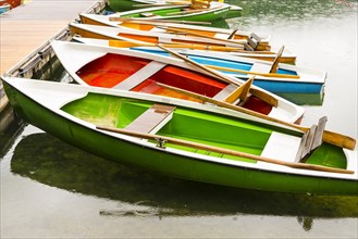 Rowing boats, Freibergsee, near Oberstdorf, Allgaeu, Bavaria, Germany, Europe