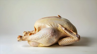 A raw whole turkey with skin, placed on a white background, AI generated