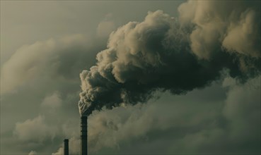 A factory emitting plumes of smoke into the atmosphere AI generated