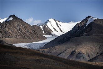 Glaciated and snow-covered peaks, Sary Tor Glacier, Ak Shyrak Mountains, near the Kumtor Gold Mine,