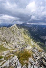 Mountain landscape with rocky ridge at the summit of the Raudenspitze or Monte Fleons, mountain