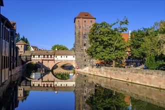 Water tower and hangman's bridge, on the Pegnitz, Nuremberg, Middle Franconia, Franconia, Bavaria,