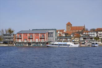 Town view with town harbour on Lake Mueritz, St. Georgen Church, Waren, Mueritz, Mecklenburg Lake