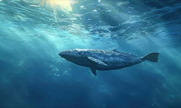 A blue whale gliding effortlessly through the ocean depths AI generated