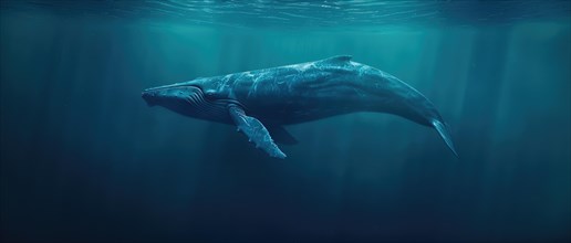 A blue whale gliding effortlessly through the ocean depths AI generated