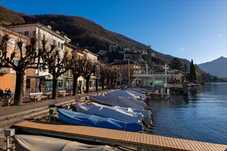 City of Campione d'Italia on the Waterfront to Lake Ceresio in a Sunny Day in Lombardy, Italy,