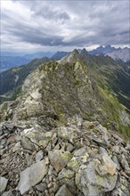 Mountain landscape with rocky ridge at the summit of the Raudenspitze or Monte Fleons, mountain