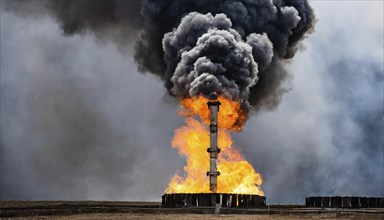 Symbol photo, Burning gas source with lots of dark smoke, AI generated, AI generated