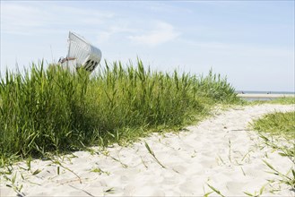 Beach chairs on the sandy beach, Hooksiel, Wangerland, East Frisia, Lower Saxony, Germany, Europe