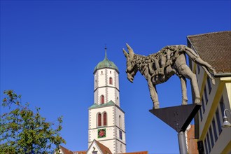Sculpture of a donkey on the market square, artist Peter Lenk, Old Town, Biberach an der Riss,