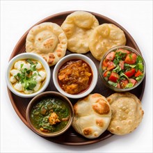 North Indian meal with puri, chutney, and assorted dishes, AI generated