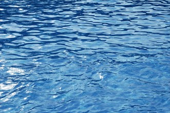 Blue, clear and undulating water in a swimming pool