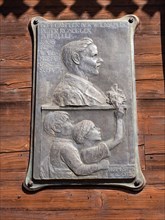 Memorial plaque for Peter Rosegger, founder of the forest school, Alpl near Krieglach, Waldheimat,