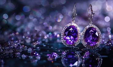 A pair of earrings featuring dazzling amethyst gemstones AI generated