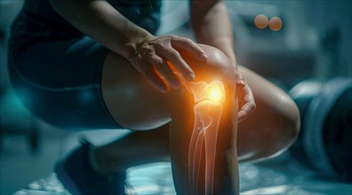 Illustration of knee pain. Concept of arthritis and sports trauma injury, AI generated
