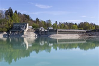 Lech barrage at Forggensee, Lech, power station, head reservoir, flood protection, flood
