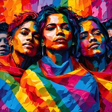 AI generated illustration of diverse individuals from the lgbt community in solidarity in pop art