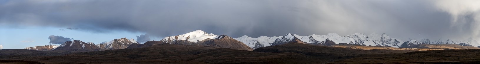 Panorama, Glaciated and snow-capped mountains, dramatic landscape, plateau, autumnal mountain